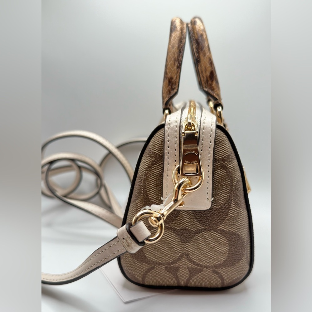 Coach NEW! Mini Rowan Signature Tan and Cream Canvas Crossbody Purse - Picture 8 of 16